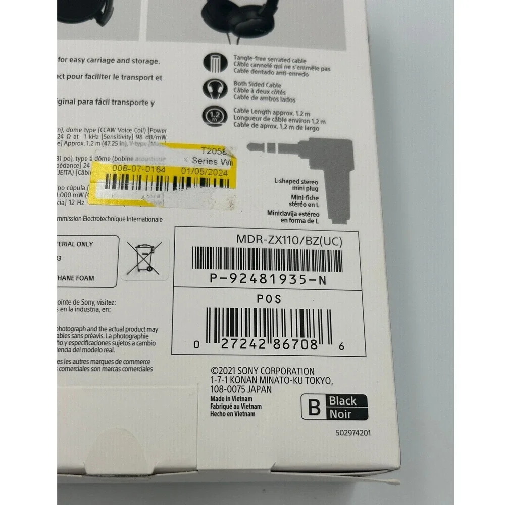Sony‎ MDR-ZX110 Wired On-Ear Folding Headphones Black